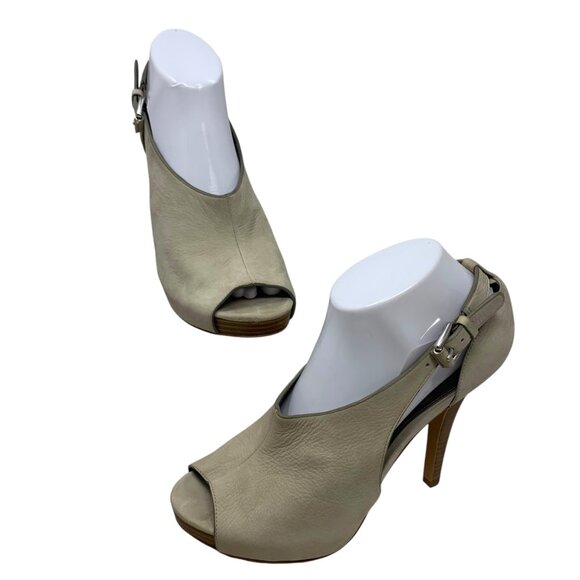 COACH Apryl Stone Nubuck Cut Out Peep Toe‎ Logo Buckle Stilettos - Picture 11 of 13